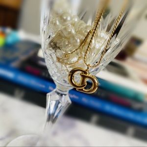 Vintage Christian Dior Gold Plated Logo Necklace